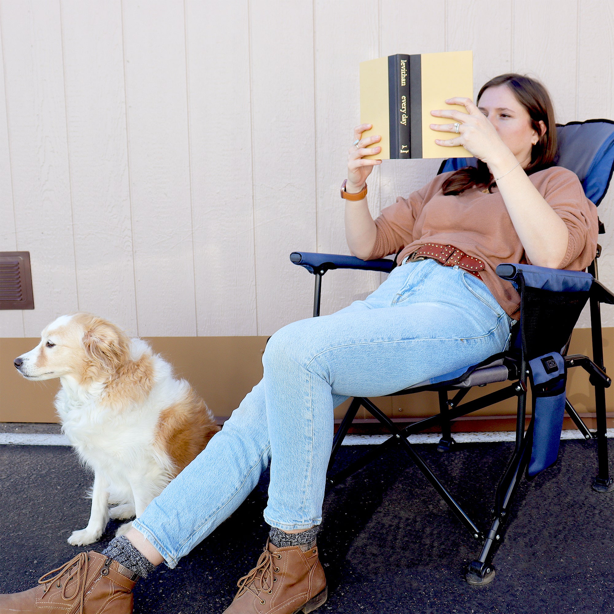 Relax in a heated camping chair, ideal for chilly outdoor moments.