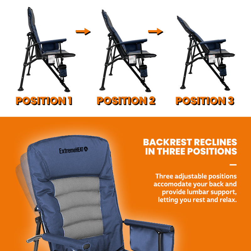 Cozy heated chair for camping trips, perfect for chilly evenings.