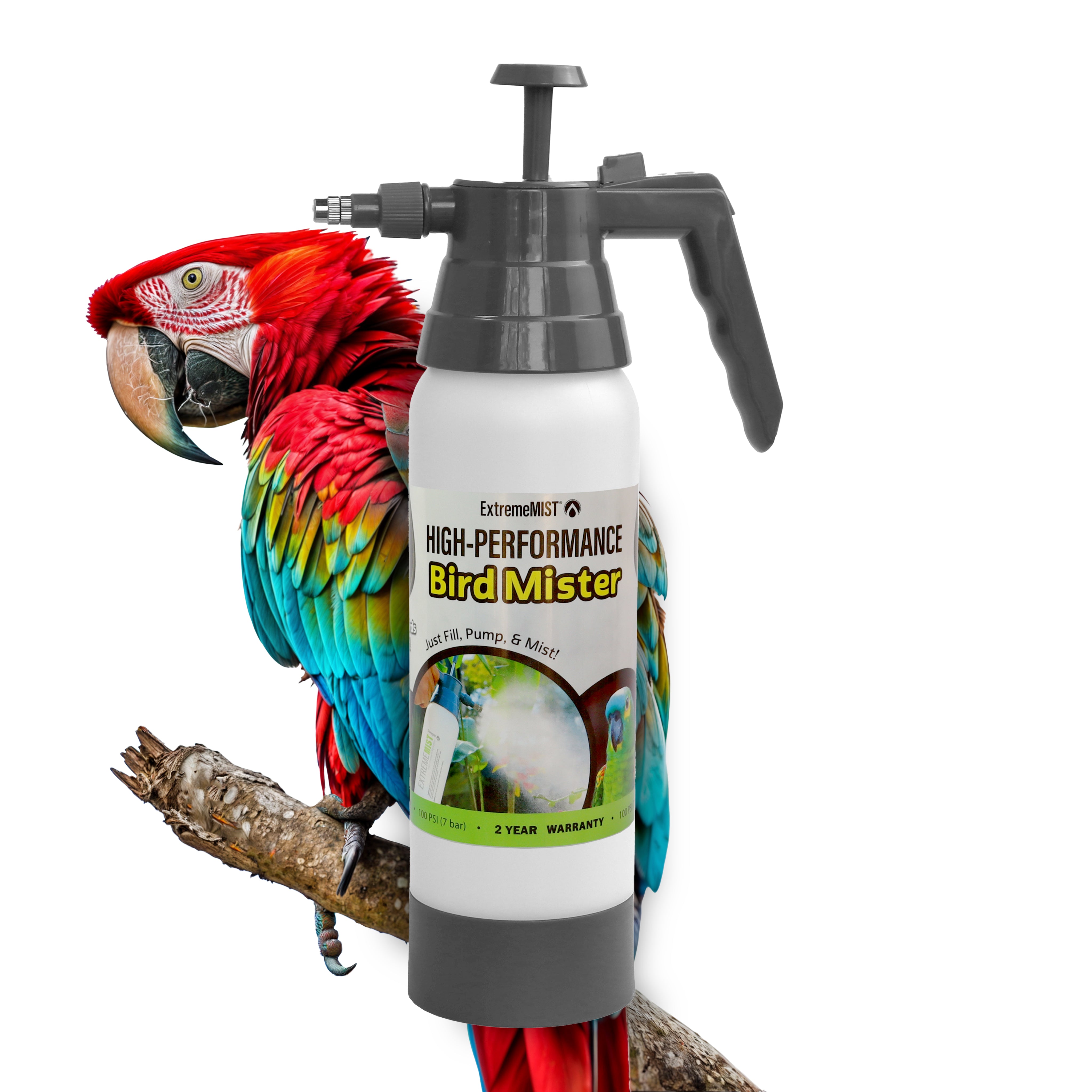 bird misting bottle with parrot